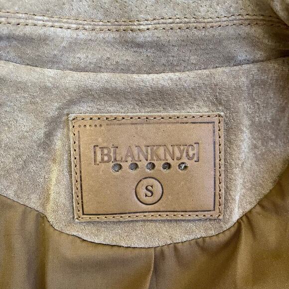 Blank NYC SL8 Genuine Suede Moto Jacket in Tan Sz S Cropped Lined Zip Closure - Picture 7 of 16